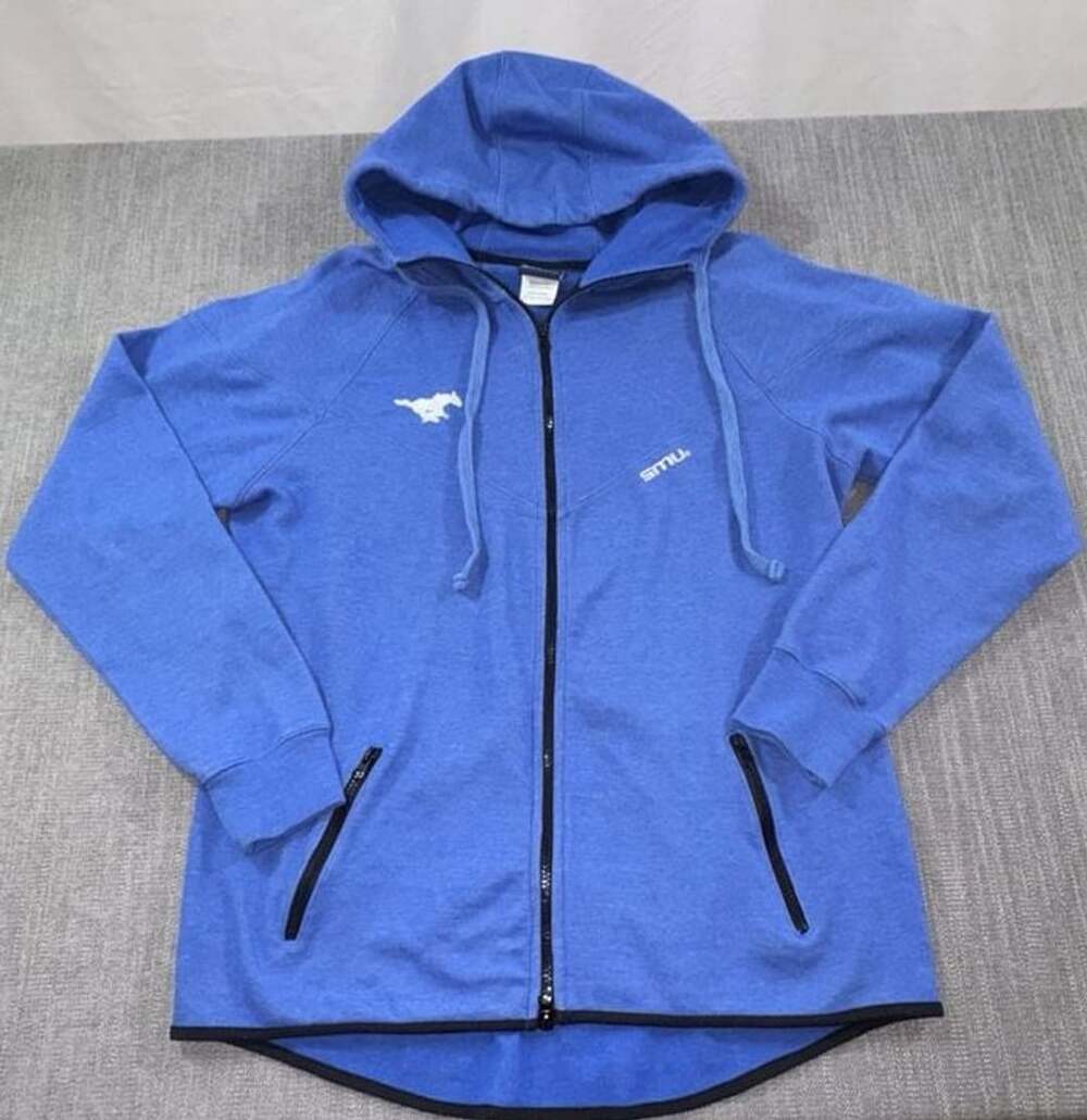 Old Varsity Brand SMU Mustangs Full Zip Hoodie Size Large Blue